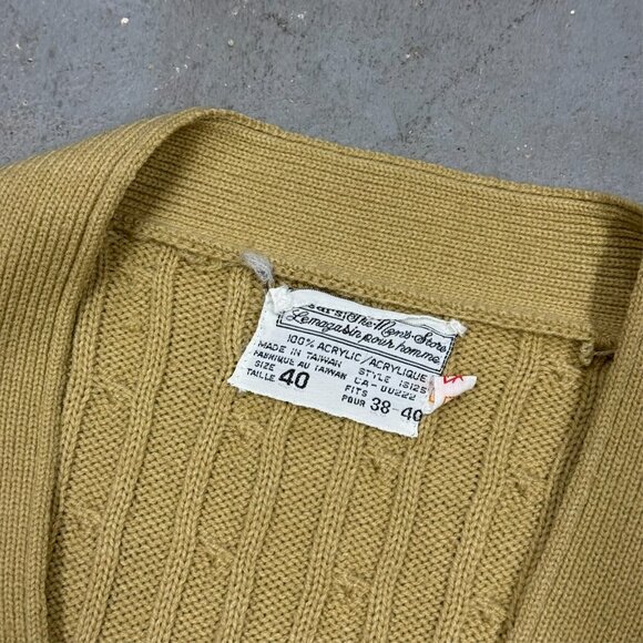 Vintage 1970s Sears Cable Knit Cardigan Sweater Yellow Medium - Picture 6 of 7